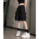 ブラック | カーゴショートパンツ 5分丈ハーフパンツ | ANGELCLOSET
