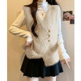 ベージュ | ふわふわファーベストVネックニットベスト | Miniministore
