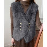 ダークグレー | ふわふわファーベストVネックニットベスト | Miniministore