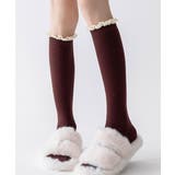ワインレッド | カシミヤ風 フリルロングソックス 暖かい | Miniministore