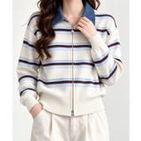アイボリー | おしゃれニットトップスレディース 大人カジュアルカーディガン配色ポロカラー セー… | SUNSHINE CLOSET