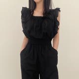 ブラック | フリル袖 オールインワン パンツドレス | Miniministore