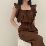 ブラウン | フリル袖 オールインワン パンツドレス | Miniministore