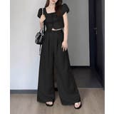 ブラック | セットアップ春夏半袖トップスワイドパンツ | Miniministore