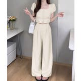 アイボリー | セットアップ春夏半袖トップスワイドパンツ | Miniministore
