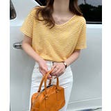 イエロー | ボーダー柄Tシャツ Vネックカットソー夏 | ANGELCLOSET