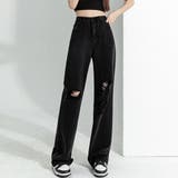 ブラック | カットダメージ デニムパンツ ストリート | Miniministore