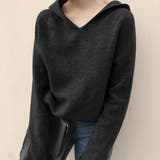 ブラック | フード付き ニットトップス レディース | Miniministore