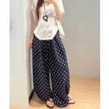 ネイビー（黒寄り） | ドット柄ワイドパンツ韓国風春夏ラフパンツ | Miniministore