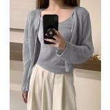 グレー | メッシュカーディガン キャミソールセット | Miniministore