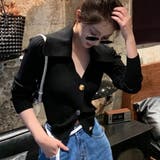 ブラック | 折り襟リブニット 韓国風 レディース | Miniministore