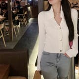 ホワイト | 折り襟リブニット 韓国風 レディース | Miniministore