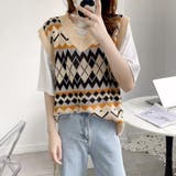 ベージュ | 総柄ニットベスト レディース レトロ秋冬 | Miniministore