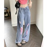 ピンク ダメージデニムパンツ レディース | Miniministore | 詳細画像1 