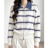 おしゃれニットトップスレディース 大人カジュアルカーディガン配色ポロカラー セー… | SUNSHINE CLOSET | 詳細画像2