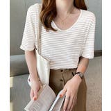 ボーダー柄Tシャツ Vネックカットソー夏 | Miniministore | 詳細画像10 