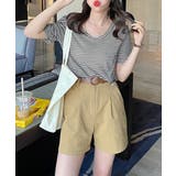 ボーダー柄Tシャツ Vネックカットソー夏 | Miniministore | 詳細画像6 