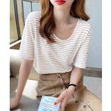 ボーダー柄Tシャツ Vネックカットソー夏 | Miniministore | 詳細画像9 