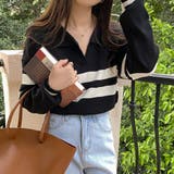 ブラック | ニットトップスVネック 襟付きニット | Miniministore