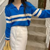 ブルー | ニットトップスVネック 襟付きニット | Miniministore