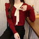 ワインレッド | ボウタイニットトップス レディース 大人 | Miniministore