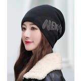 ブラック | ニット帽子 レディース 英字ロゴ 3色 | Miniministore