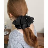 ブラック | パール付きシュシュ 上品プリーツヘアゴム | Miniministore