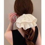 アイボリー | パール付きシュシュ 上品プリーツヘアゴム | Miniministore