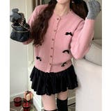 ピンク | ニットカーディガンリボン飾り 秋冬ニット | Miniministore