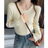 アイボリー | フリル リブニットトップス クルーネック | SUNSHINE CLOSET