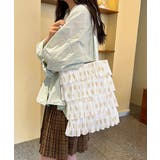 ホワイト系4(ベージュドット) | フリルトートバッグ レディース 肩掛け鞄 | ANGELCLOSET