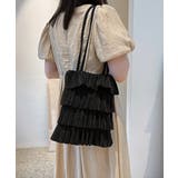 ブラック | フリルトートバッグ レディース 肩掛け鞄 | ANGELCLOSET