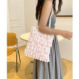 ホワイト系5(ピンクドット) | フリルトートバッグ レディース 肩掛け鞄 | ANGELCLOSET