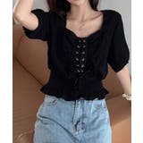 ブラック | レースアップブラウスウエストシャーリング | Miniministore
