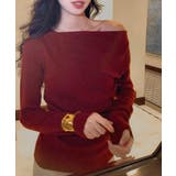 レッド | オフショルニットトップスサイドタック長袖 | SUNSHINE CLOSET