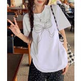 ホワイト | リボンプリントTシャツ レディース 半袖 | ANGELCLOSET