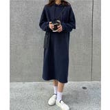 ネイビー | 裏起毛 ロングパーカーワンピース 着やせ | Miniministore
