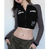 ブラック*グレー | ロゴジップアップ クロップドトップス長袖 | Miniministore