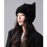 ブラック | レディース ワンポイントシャギー帽子 防寒ビーニー | SUNSHINE CLOSET