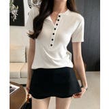 ホワイト | フロントボタンtシャツレディース クルーネックtシャツ きれいめカジュアル | SUNSHINE CLOSET