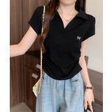 ブラック | Vネックポロシャツ レディースTシャツ夏 | ANGELCLOSET