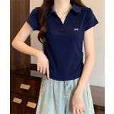 ネイビー | Vネックポロシャツ レディースTシャツ夏 | ANGELCLOSET