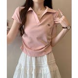 ピンク | Vネックポロシャツ レディースTシャツ夏 | ANGELCLOSET