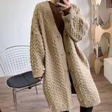 ベージュ | ケーブル編みニットカーディガンロング | Miniministore