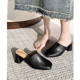 ブラック | ミュールパンプス 太ヒール靴スクエアトゥ | Miniministore
