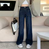 インディゴ | デニム ストレートパンツ ジーンズ 韓国 | ANGELCLOSET