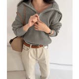グレー | ハーフジップニットセーター ビッグカラー | Miniministore