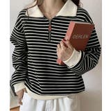 ブラック | ハーフジップニットポロ ボーダートップス | Miniministore