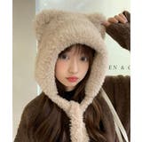 ベージュ | くま耳ニット帽 レディース もこもこ帽子 | Miniministore