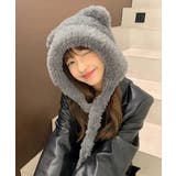グレー | くま耳ニット帽 レディース もこもこ帽子 | Miniministore